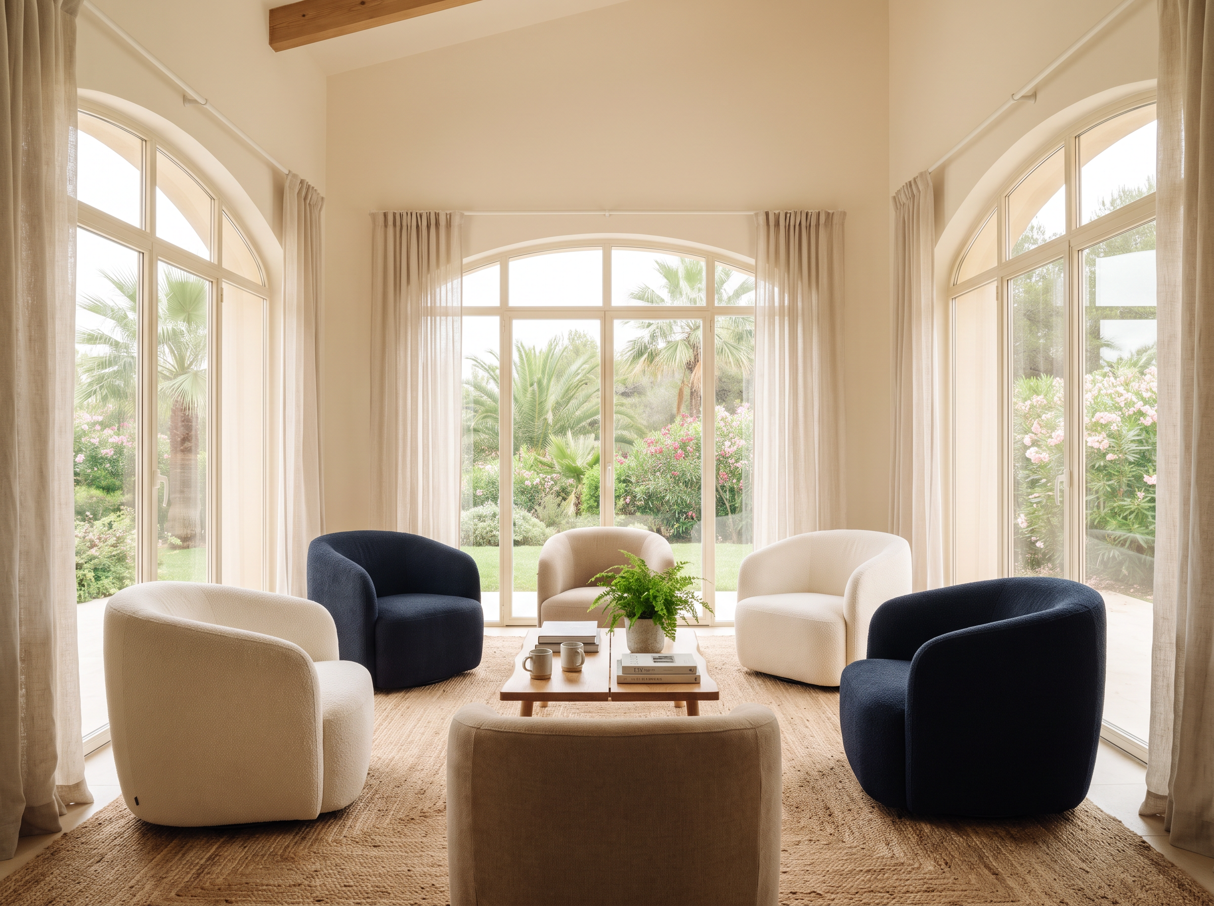 Group therapy circle in a bright sunroom